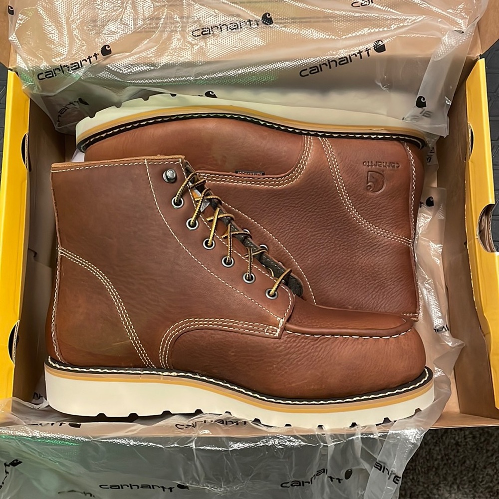 Brand New Carhart 6 inch waterproof wedge steel toe work boots